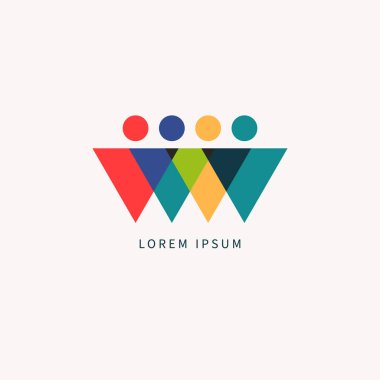 Üçgen insan lojistik grubu, insanlar üçgen logolar. İş logosu, bağlı grup simgesi. Takım çalışması konsepti, takım logosu