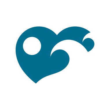 Güneş, kalp ve deniz düz logosu, seyahat ikonu. Seyahat konsepti aşkı