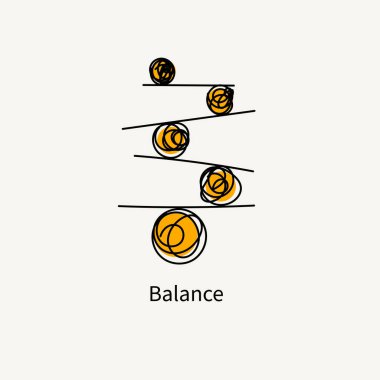 Soyut geometrik minimal logo dengesi. Basit yassı ikonu çalıştırmak. Denge modern konsept. İş ve yaşam vektörü metaforu arasındaki denge. Vektör illüstrasyonu