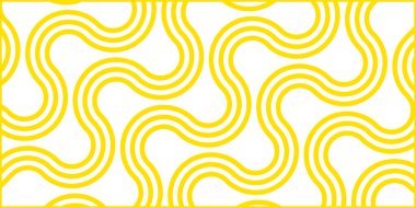 Dalgalı çizgileri olan makarna sarısı soyut afiş. Makarna düz arkaplan. Makarna kıvırcık desenli. Vektör illüstrasyonu