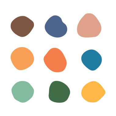 Yuvarlak kütle, daireler, boş etiket. Soyut düzensiz şekiller, kabarcıklar. Organik renk şekilleri, el çizimi vektör elementleri