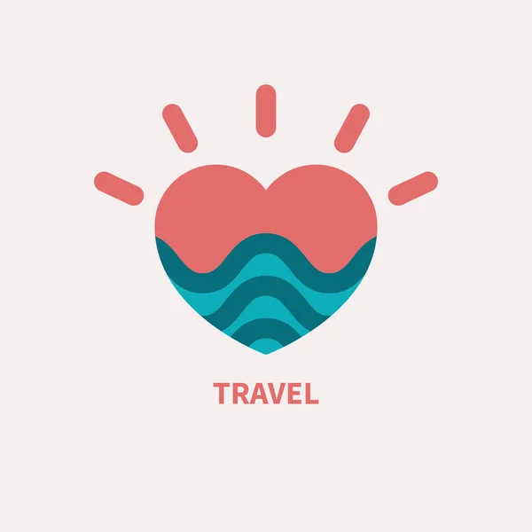 Logo Corazón Mar Sol Icono Viaje Logo Verano Resort Fin — Vector de stock
