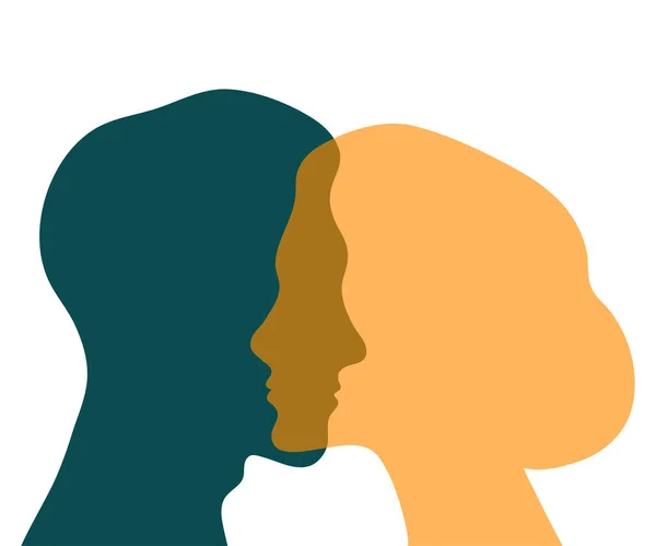 Gesichter Von Mann Und Frau Mädchen Und Mann Zwei Profile — Stockvektor