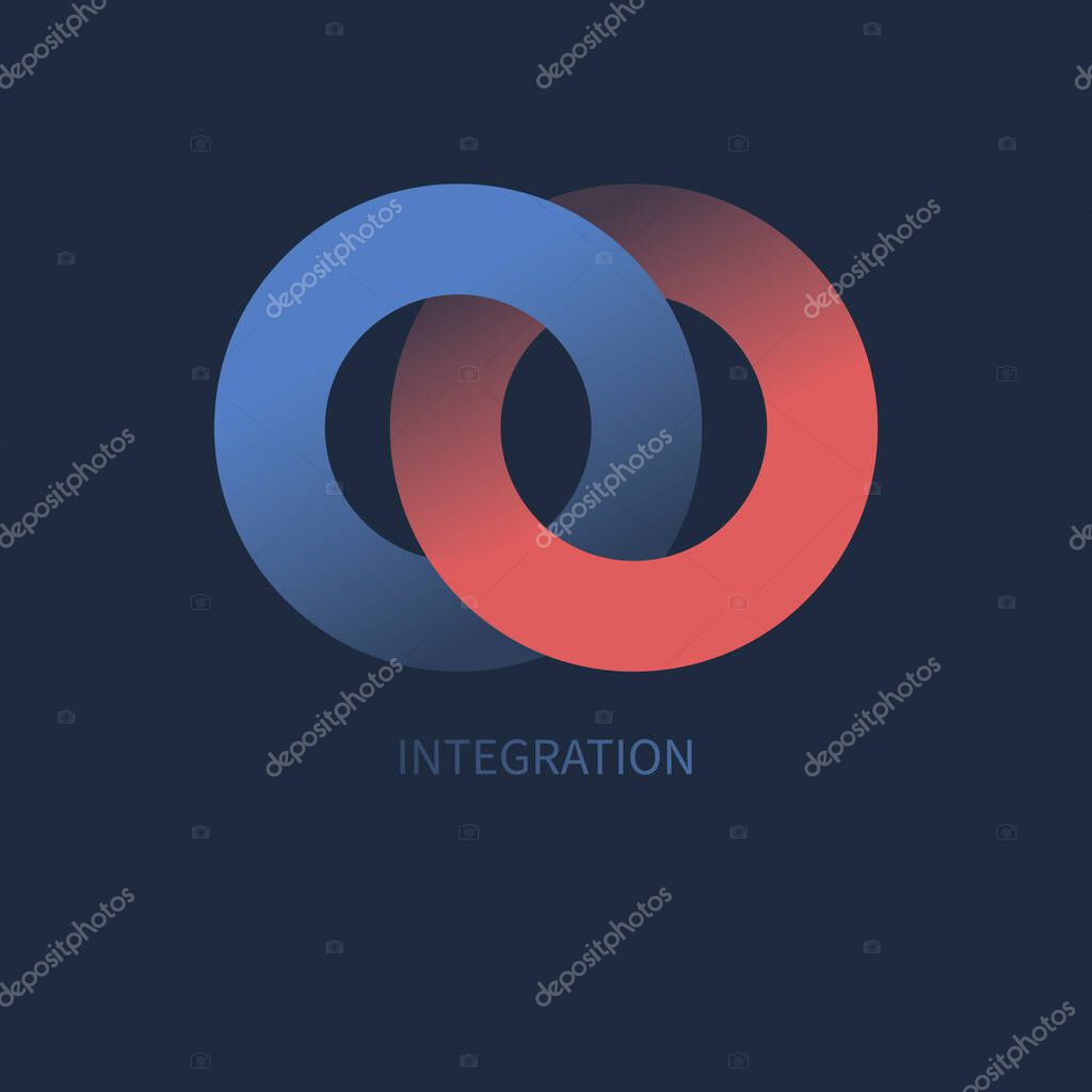 Integration, interaction sign. Round business concept. Interact logo, minimal business icon. Abstract circles