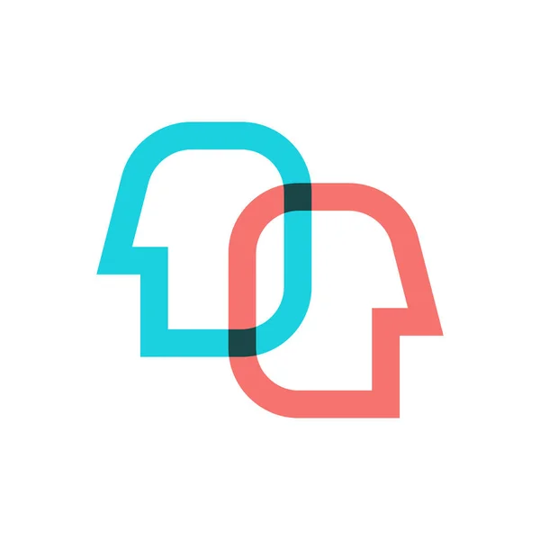 Два Соединенных Профиля Линий Людей Абстрактный Минимальный Логотип Психология Взаимодействие — стоковый вектор