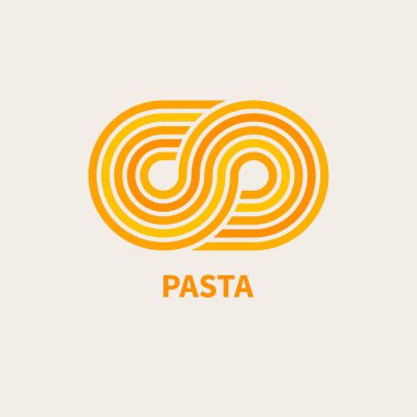 Makarna logosu, geometrik makarna kıvrımı, vektör izole sembol. Kafe için logotype, İtalyan yemek restoranı, spagetti vektör kavramı