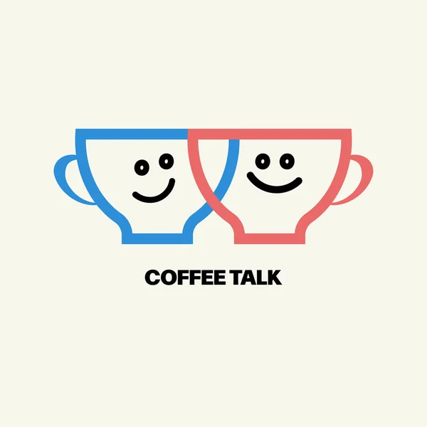 Kávézós Ikon Két Csésze Kávé Tea Vicces Arcok Mosoly Bögréken — Stock Vector