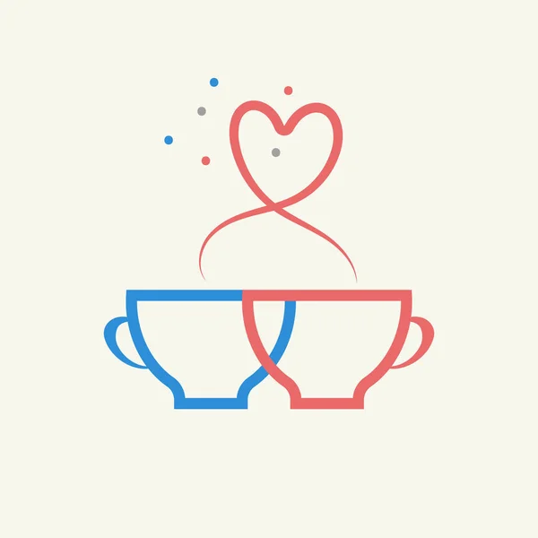 Randi Találkozó Ikon Szerető Logó Két Csésze Kávé Tea Szívvel — Stock Vector
