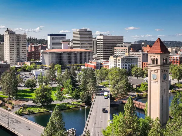 stock image spokane river landmark washington clocktower downtown summer day