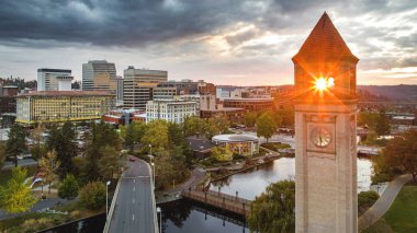 spokane river landmark washington clocktower downtown sunset clipart