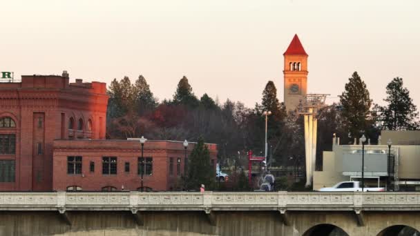 Spokane Στο Κέντρο Της Ουάσιγκτον Απόψεις Drone Πόλη Πάνω — Αρχείο Βίντεο