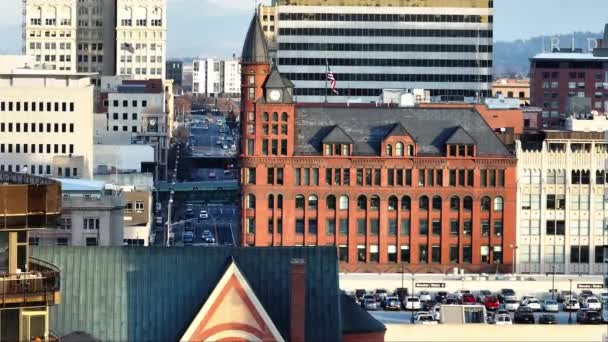 Spokane Belvárosában Washington Város Kilátás Drón Felett — Stock videók