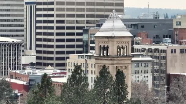 Spokane Torony Óra Belvárosban Washington Drone Fülhallgató — Stock videók