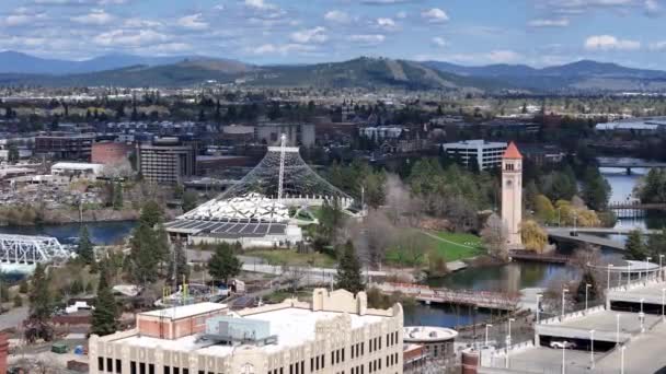 Spokane Washington State City Downtown Riverfront Park Aerial View — Vídeos de Stock