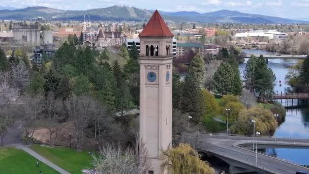 Spokane Washington État Ville Centre Ville Riverain Parc Vue Aérienne — Video