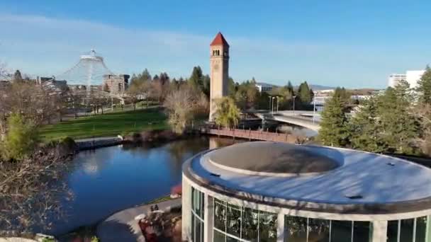 Spokane Riverain Parc Rivière Carrousel Aérien Tour Horloge — Video