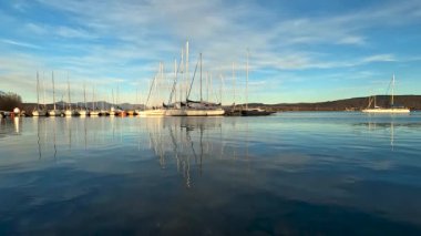 boats in the harbor on lake Maggiore