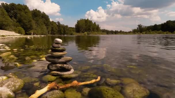 Zen Stones Lake North Europe — Stock Video