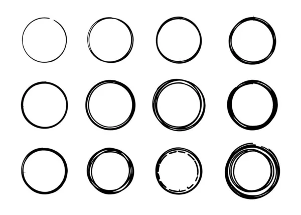 Set Van Handgetekende Vector Doodle Cirkel Lijn Schets Geïsoleerd Witte — Stockvector