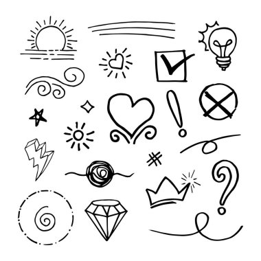 Konsept tasarım için Doodle element vektör kümesi.