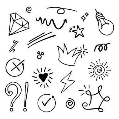 Konsept tasarım için Doodle element vektör kümesi.