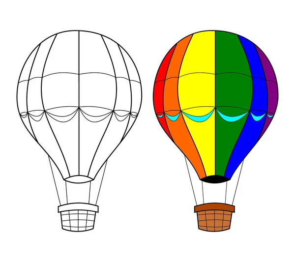Air balloon vector, sun, cloud, star, coloring book or page, vector illustration