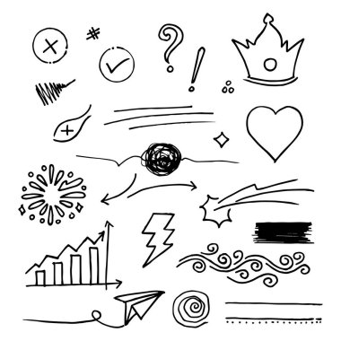 Konsept tasarım için Doodle element vektör kümesi.