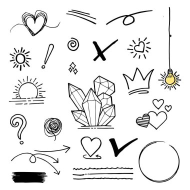 Konsept tasarım için Doodle element vektör kümesi.