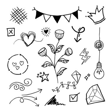 Konsept tasarım için Doodle element vektör kümesi.