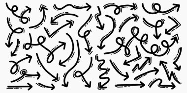 El çizimi ok simgesi beyaz arkaplanda izole edildi. Doodle vektör illüstrasyonu.