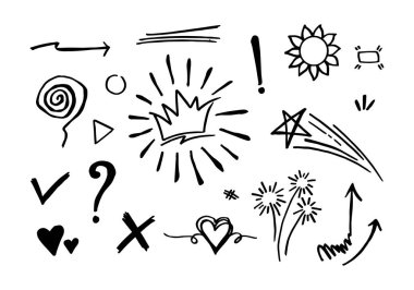 Konsept tasarım için Doodle element vektör kümesi.