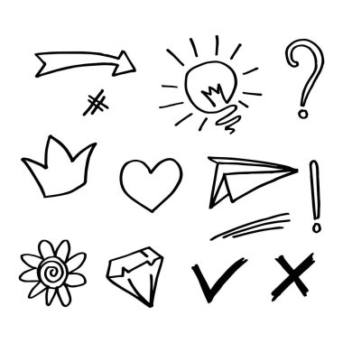 Konsept tasarım için Doodle element vektör kümesi.