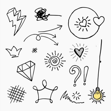 Konsept tasarım için Doodle element vektör kümesi.