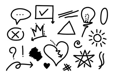 Konsept tasarım için Doodle element vektör kümesi.