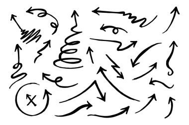 hand drawn arrow icon set. Doodle vector illustration.