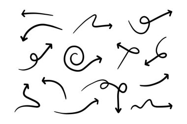 hand drawn arrow set. Doodle vector illustration.