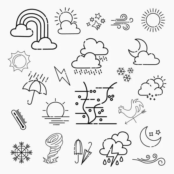 Weather Doodle Vector Set Illustration Hand Draw Line Art Style — Stock Vector