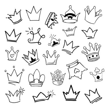 Doodle taç çizgisi sanatı, vektör çizimi.