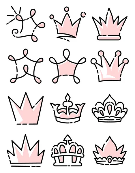 Doodle Set Crown Line Art Vector Illustration — Stock Vector