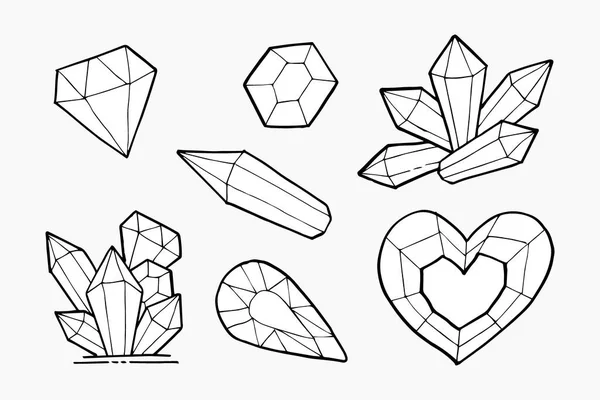 Doodle Hand Draw Diamond Set Vector Illutration — 스톡 벡터