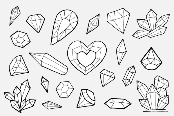 Doodle Hand Draw Diamond Set Vector Illutration — 스톡 벡터