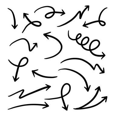 hand drawn arrow set. Doodle vector illustration.