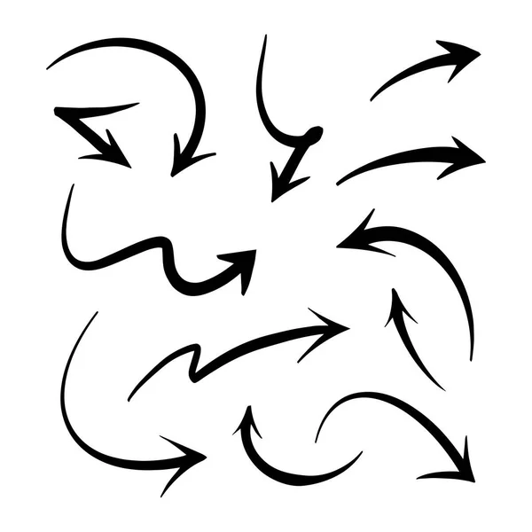 Hand Drawn Arrow Set Doodle Vector Illustration — Stockový vektor