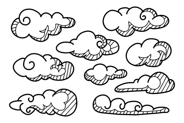 Doodle Set Von Wolken Vektorillustration — Stockvektor