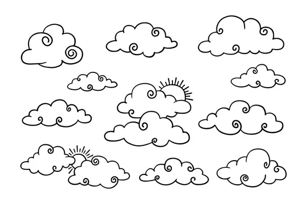 Doodle Conjunto Nuvens Ilustração Vetorial — Vetor de Stock