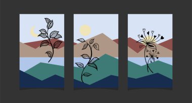 Soyut dağ arka planına sahip Boho sanatı