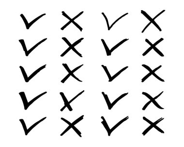 Kene ve çapraz işaretler. İşaretle Tamam ve X simgeleri.