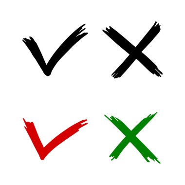Kene ve çapraz işaretler. İşaretle Tamam ve X simgeleri.