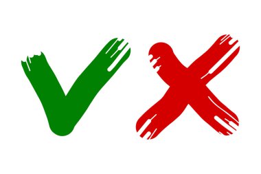 Kene ve çapraz işaretler. İşaretle Tamam ve X simgeleri.