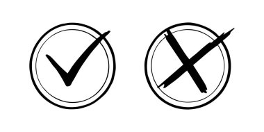 Kene ve çapraz işaretler. İşaretle Tamam ve X simgeleri.